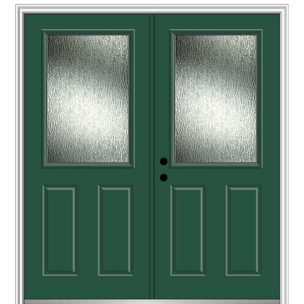 MMI Door Rain Glass 68 in. x 80 in. Right-Hand Inswing 1/2 Lite 2-Panel Painted Hunter Green Prehung Front Door, 6-9/16 in. Frame