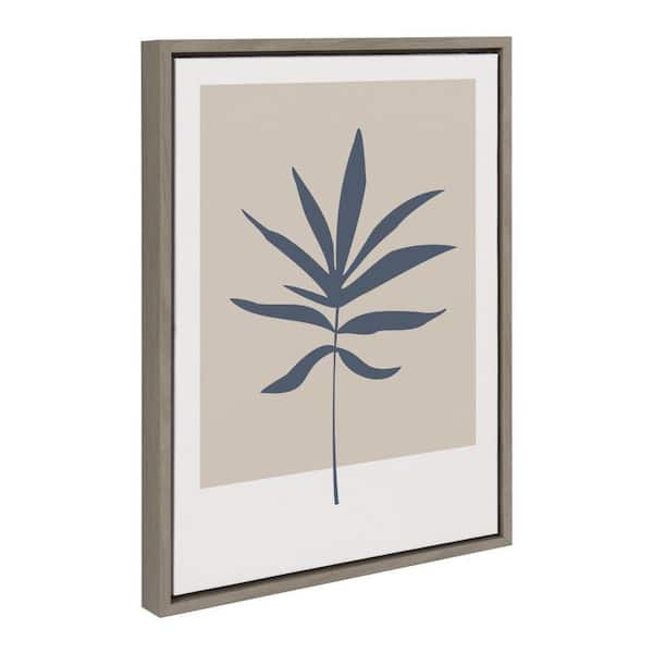 Kate and Laurel Sylvie Muted Tan and Blue Colorblock Botanical Leaf by The Creative Bunch Studio Framed Art Print 18 in. x 24 in.