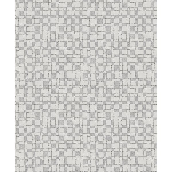 A-Street Prints Grey Sarni Platinum Grid Wallpaper Sample