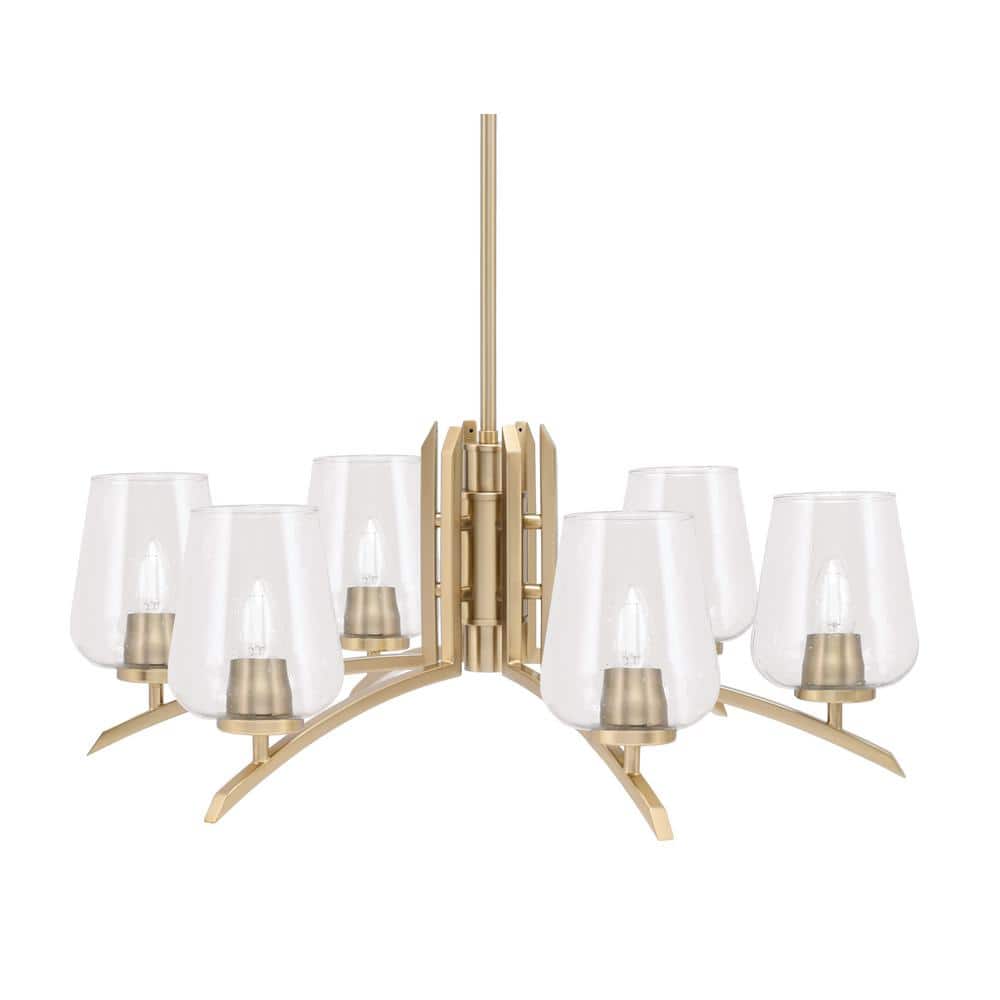 Siena 26.75 in. 6-Light New Age Brass Chandelier with 5 in. Clear Bubble Gl