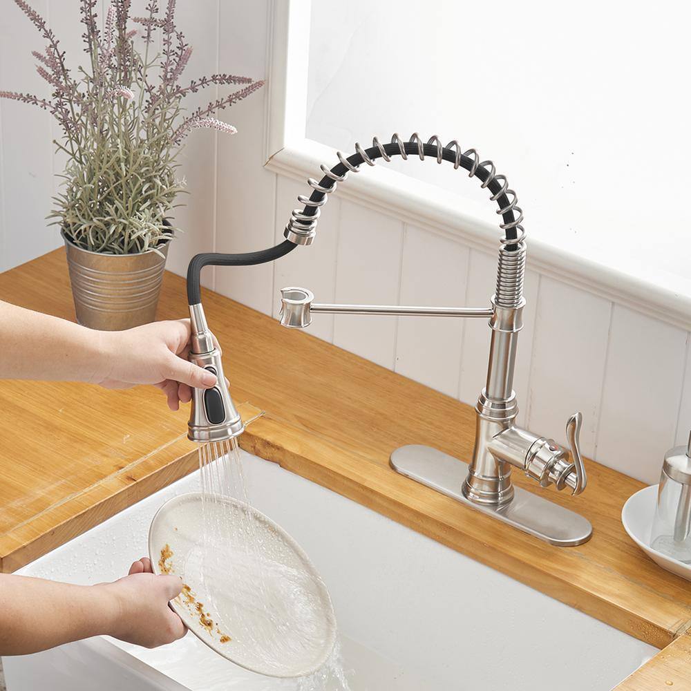 Brushed Nickel Single-Handle Pull-Down Sprayer Kitchen Faucet