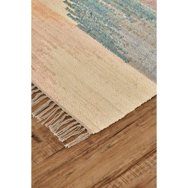 2 X 8 Tan, Blue Geometric Area Rug
