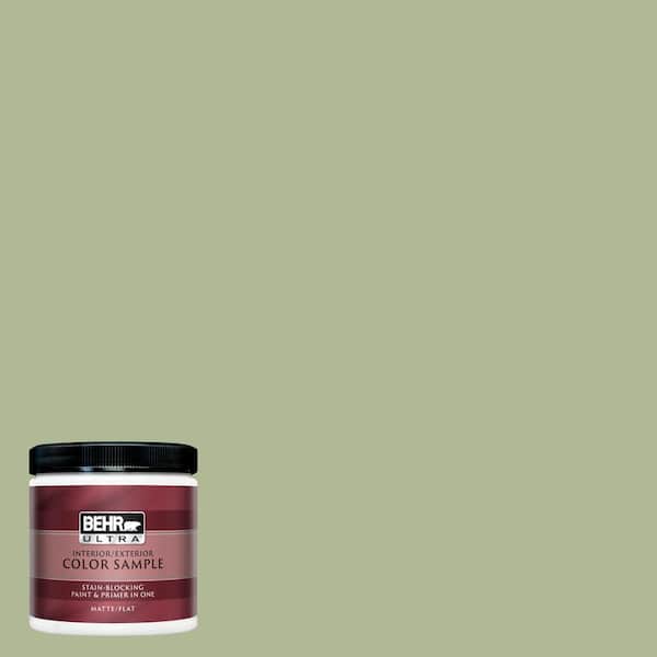 BEHR ULTRA 8 oz. #UL210-14 Moss Print Matte Interior/Exterior Paint and Primer in One Sample