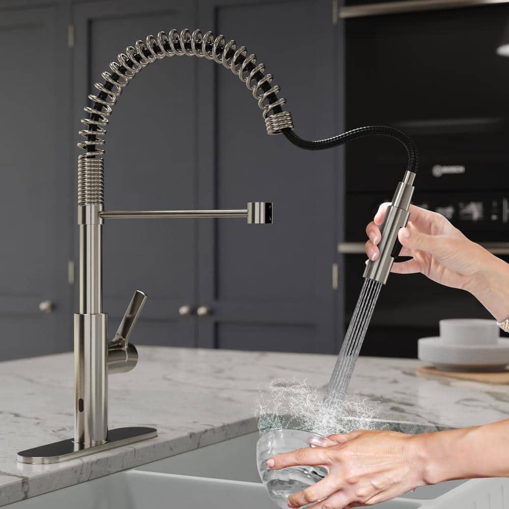 Brushed Nickel Touchless Pull-Down Kitchen Faucet with Motion Sensor