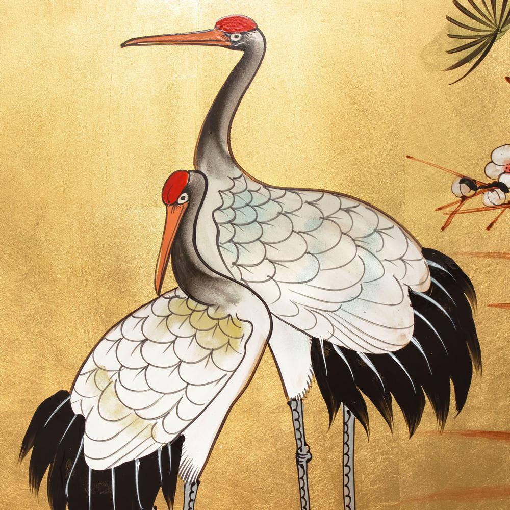 72" Gold Leaf Cranes Acrylic Wall Art Set