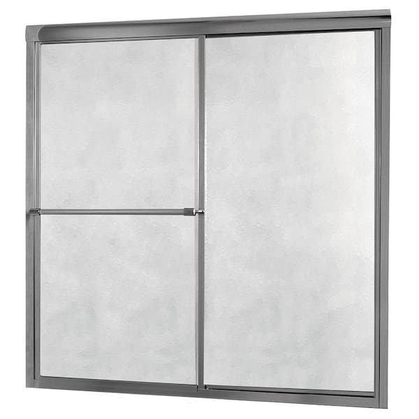 CRAFT + MAIN Tides 56 in. to 60 in. W x 58 in. H Framed Sliding Tub Door in Brushed Nickel with Obscure Glass