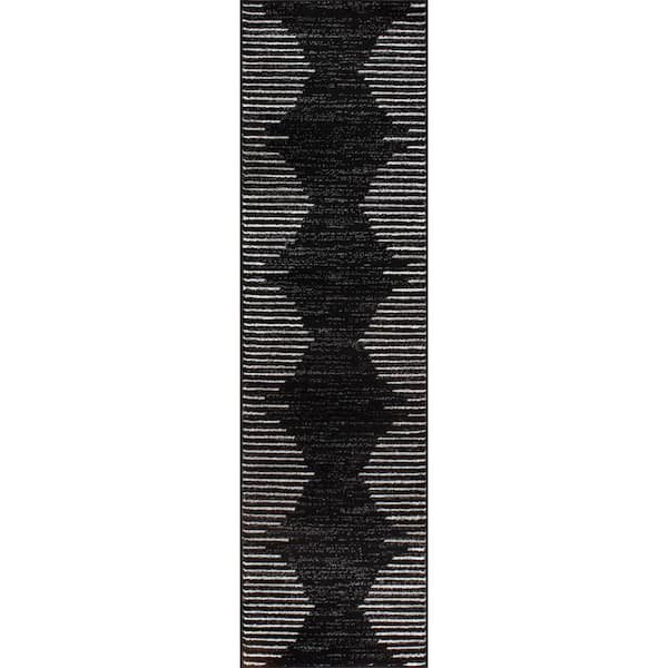 World Rug Gallery Fulton Black 2 ft. 7 in. x 10 ft. Bohemian Stripe Runner Rug