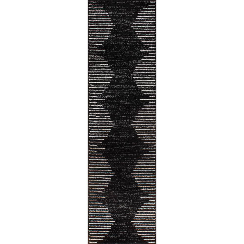 Bohemian Black and White Stripe Synthetic Runner Rug 2' x 7'
