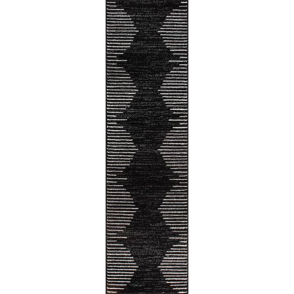 World Rug Gallery Bohemian Stripe 2'x7' Black Runner Rug
