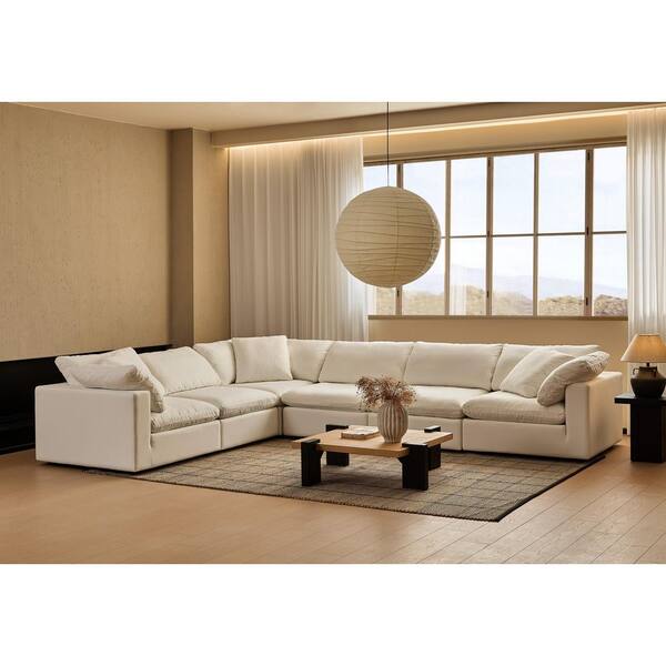Lesly Modern 157 in. Wide Square Arm Linen Fabric L-Shaped