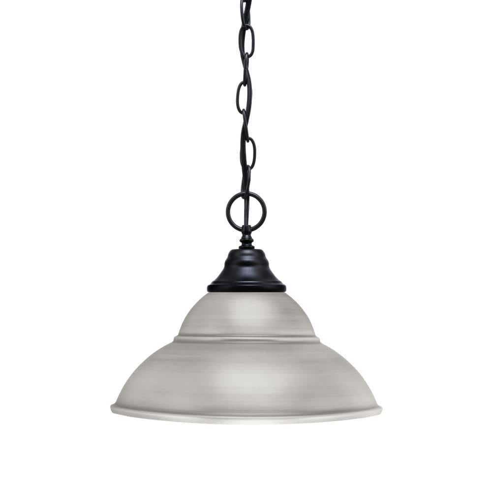 Kingston 100-Watt 1 Light Black Finish Shaded Pendant Light with 13 in. Bru