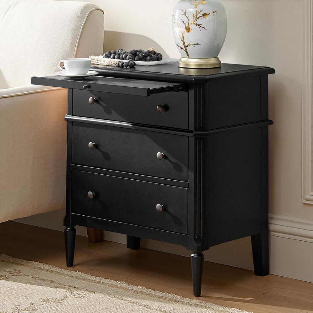 JAYDEN CREATION Fabien Black 3-Drawer 28 in. W Nightstand with