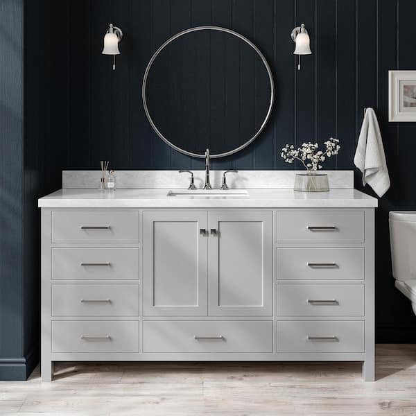 ARIEL Cambridge 67 in. W x 22 in. D x 36 in. H Bath Vanity in Grey with Carrara White Marble Top with White Basin