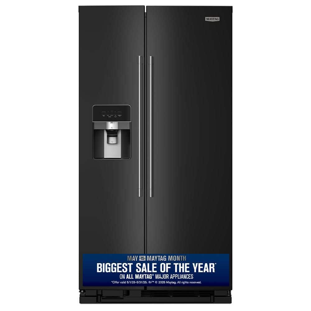 36 in. 25 cu. ft. Counter Depth Side-by-Side Refrigerator in Black with Can Caddy