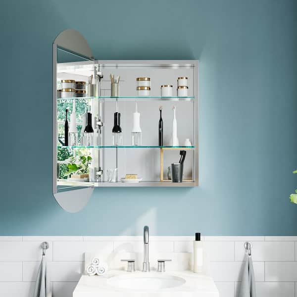 WYonder 20 in. W x 32 in. H Arched Aluminum Recessed/Surface Mount (Reversible) Medicine Cabinet with Mirror