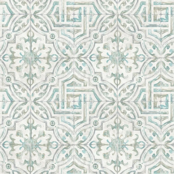 NuWallpaper Teal and Grey Landondale Peel and Stick Vinyl Wallpaper Roll