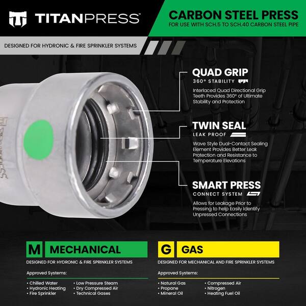T TITANPRESS - 1-1/4 in. Carbon Steel Press x FPT Female Adapter EPDM Mechanical