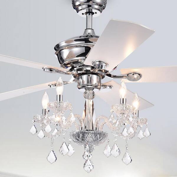 Indoor Chrome Remote Ceiling Fan With, Crystal Chandelier Ceiling Fan Light Kit