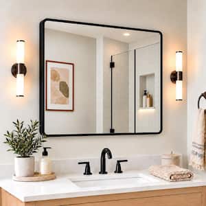 Kielo 42 in. W x 36 in. H Rectangular Framed Wall Bathroom Vanity Mirror in Matte Black