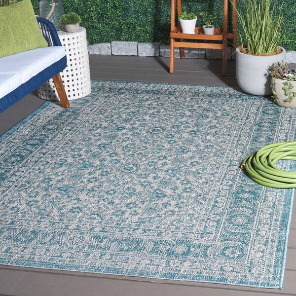 Courtyard 7 x 10 Aqua/Gray Persian Area Rug