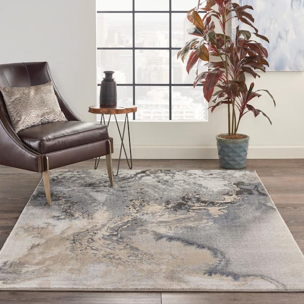 Maxell Grey 4 ft. x 6 ft. Abstract Modern Area Rug