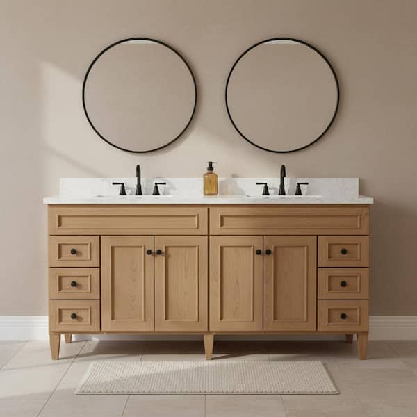 McKinlay 73 in. Single Sink Cashew Brown Freestanding Bath Vanity with White Ice Quartz Top Assembled