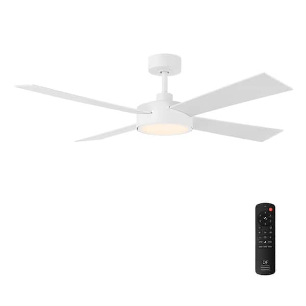 Onyo 52 in. Indoor/Covered Outdoor Matte White Integrated LED Modern Ceiling Fan with 5-CCT Selections, Remote Included