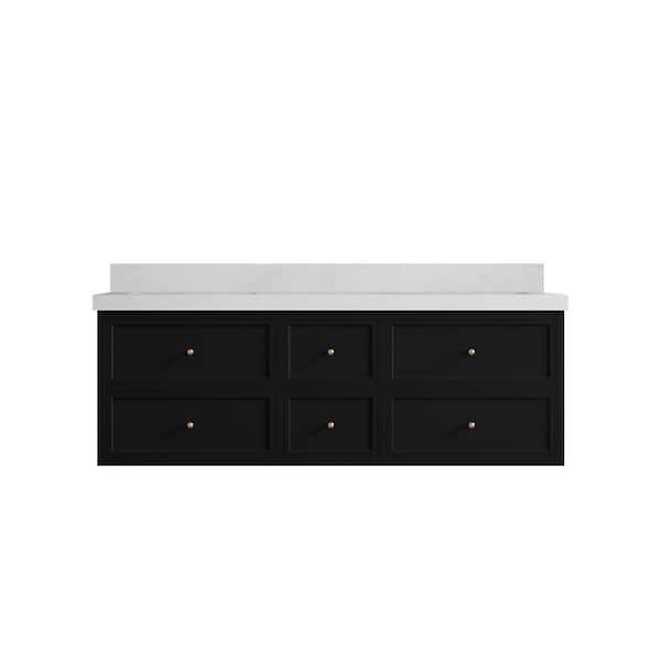 Willow Collections Roswell 60 in. Double Sink Freestanding Black Bath Vanity with Carrara Qt. Top Unassembled