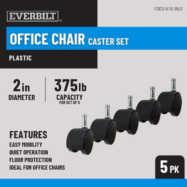 2 in. Black Plastic and Steel Twin Wheel Swivel Friction Grip Stem Office Chair Caster with 75 lb. Load Rating