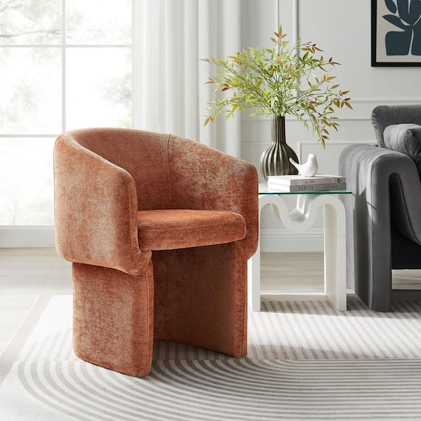 Verity Modern Chenille Barrel Dining Chair in Rust-Fabric Upholstered Accent Armchair With Curved Back