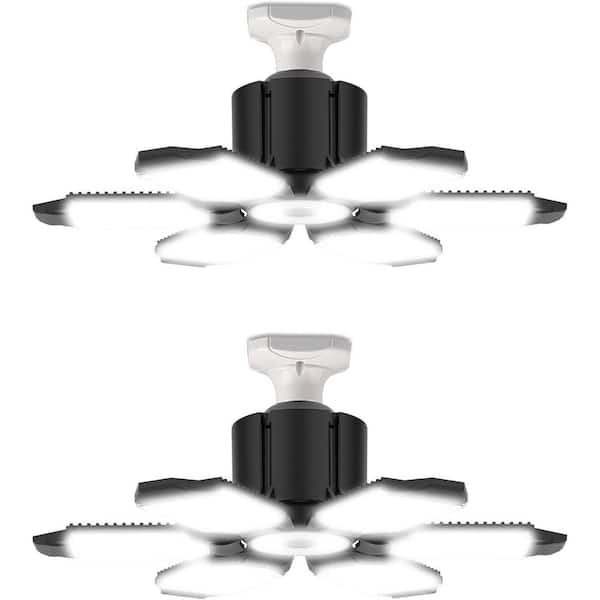 100W 10000Lumen LED Garage Ceiling Light with 6 Adjustable Panels 6000K Daylight E26/E27 Base 2 Pack
