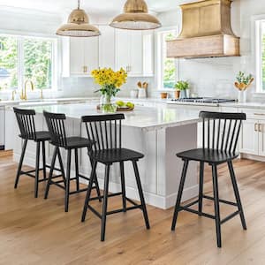 24 in. Black Wood Counter Stools Bar Stools with Slat Back (Set of 4)