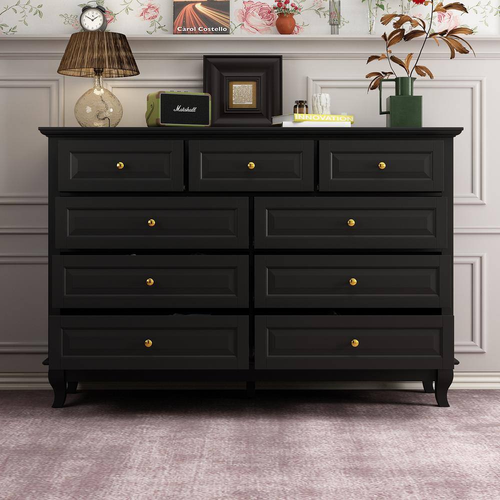 White Wooden 9-Drawer Chest of Drawers 55.1 in. W x 37 in. H x 15.7 in. D Console TV Stand, Modern European Style - thumbnail 2