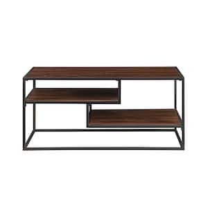 40 in. Dark Walnut Wood and Metal Modern Open-Storage TV Stand for TVs Up 43 in.