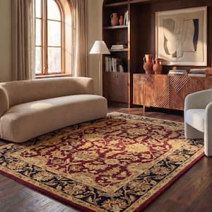 Heritage Red and Black 8 ft. x 10 ft. Border Area Rug