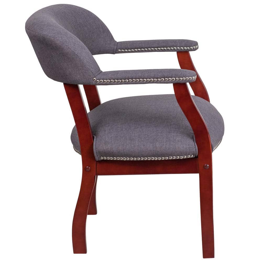 Elegant Gray Fabric Conference Chair with Silver Nailhead Trim