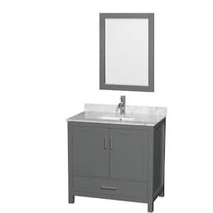 Sheffield 36 in. W x 22 in. D x 35 in. H Single Bath Vanity in Dark Gray with White Carrara Marble Top and 24" Mirror