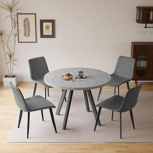 5-Piece Gray Round Dining Table Set MDF Dining Table with 4 Gray Dining Chairs