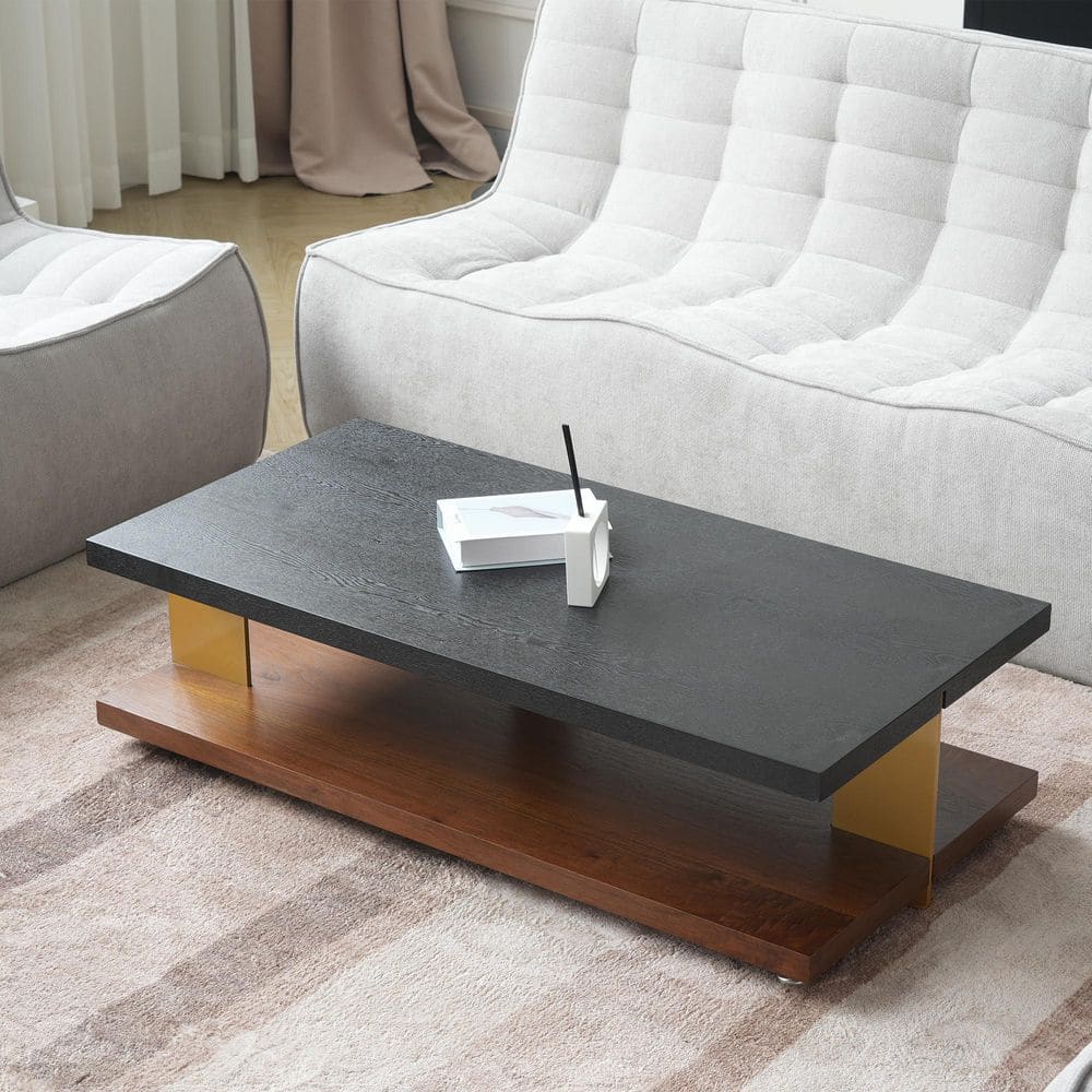J&E Home 47.27 in. Black Rectangle Wood Coffee Table JE-CT010B