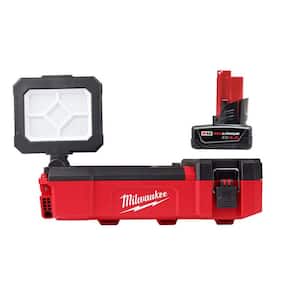 M12 12V Lithium-Ion Cordless PACKOUT Flood Light w/USB Charging and M12 XC 4.0 Ah Battery Pack