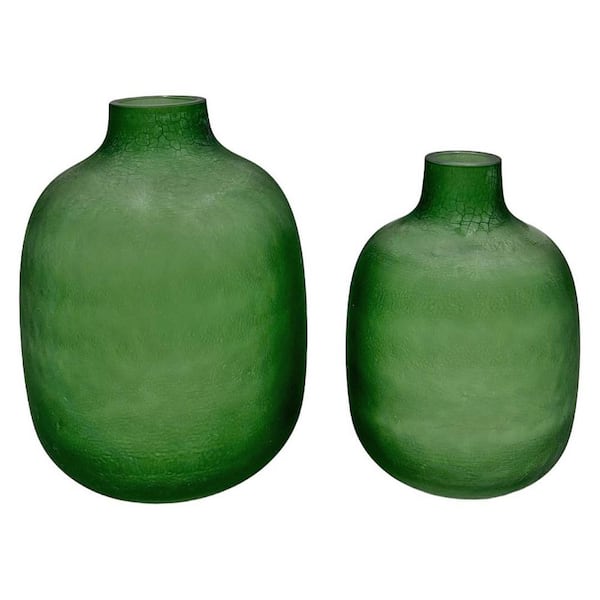 castellousa 10 in. and 8 in. Decorative Jug Green Glass Vase (Set of 2)