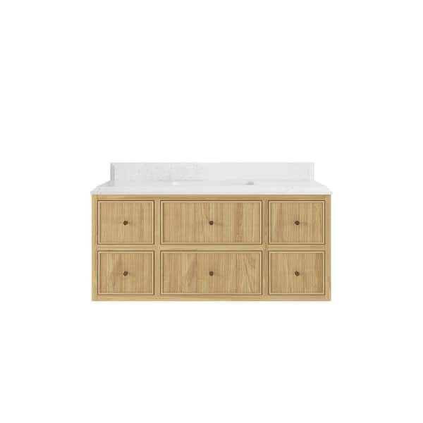 Willow Collections Sonoma Floating 48 in. H Single Sink Freestanding Light Natural Bath Vanity with 1.5" Empira White Qt. Top Unassembled