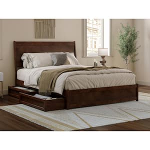 Casanova Walnut Brown Solid Wood Frame Queen Platform Bed with Panel Footboard and Storage Drawers