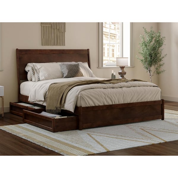 AFI Casanova Walnut Brown Solid Wood Frame Queen Platform Bed with Panel Footboard and Storage Drawers