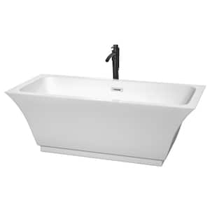 Galina 67 in. Acrylic Flatbottom Bathtub in White with Polished Chrome Trim and Matte Black Faucet
