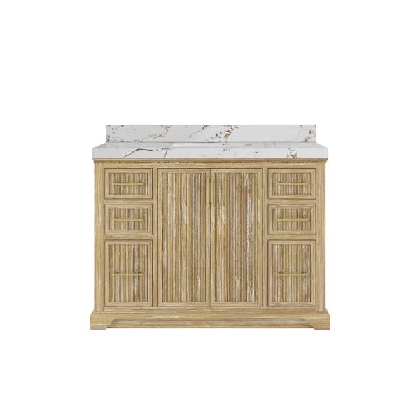 Willow Collections Alys Teak 48 in. W x 22 in. D x 36 in. H Single Sink Bath Vanity in Whitewashed with 2 in. Viola Brown qt. Top