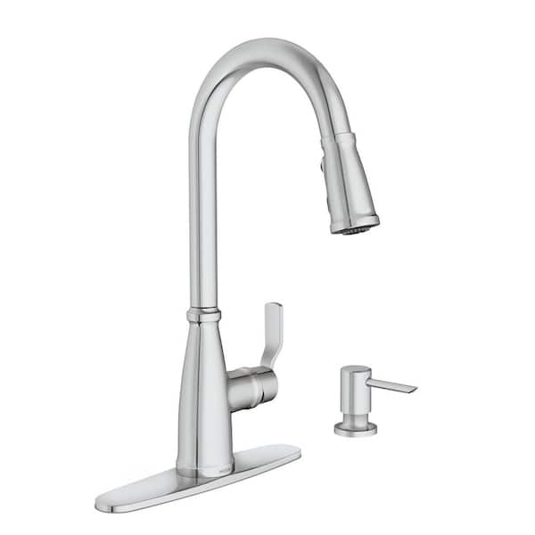 Nolia Chrome 16.57 in. H Pull Down Sprayer Kitchen Faucet with 360° Spout Swivel and Reflex Power Boost