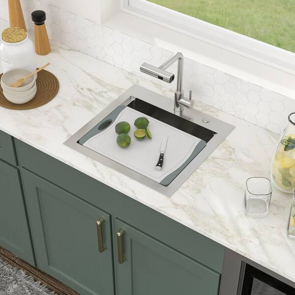 21 in. x 20 in. Drop-In Single Bowl Workstation Kitchen Bar Sink 16 Gauge Stainless Steel sink with Versatile Faucet