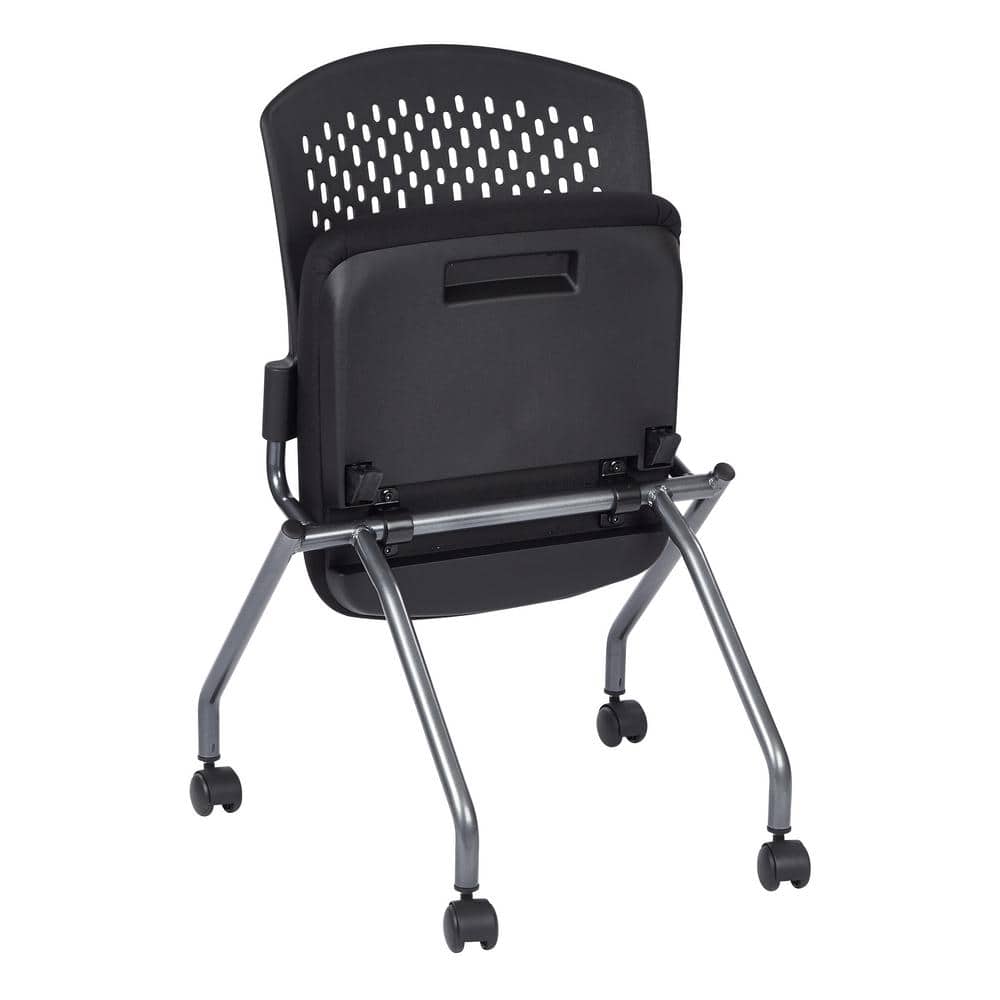 Deluxe Armless Black Mesh Folding Chair with Titanium Finish - 2 Pack