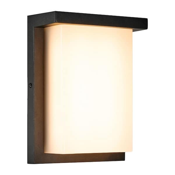 8" LED Outdoor Wall Light, Black w/ Frosted Lens, Modern Porch Light, 1400 Lumens, 5 CCT 2700K-5000K